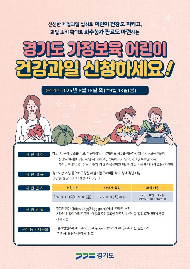 과천시, 가정보육 어린이 900명에 '건강과일' 지원