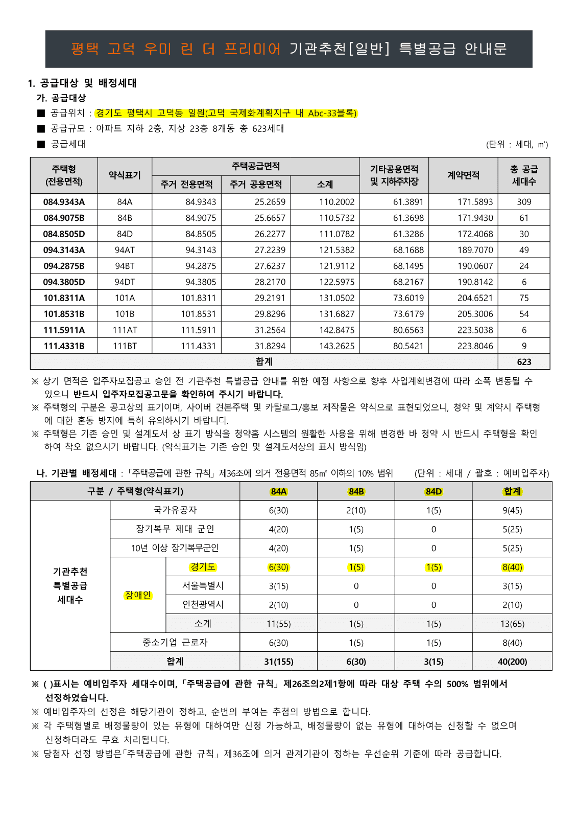 평택 고덕 우미린 장애인 특별공급 사진 1